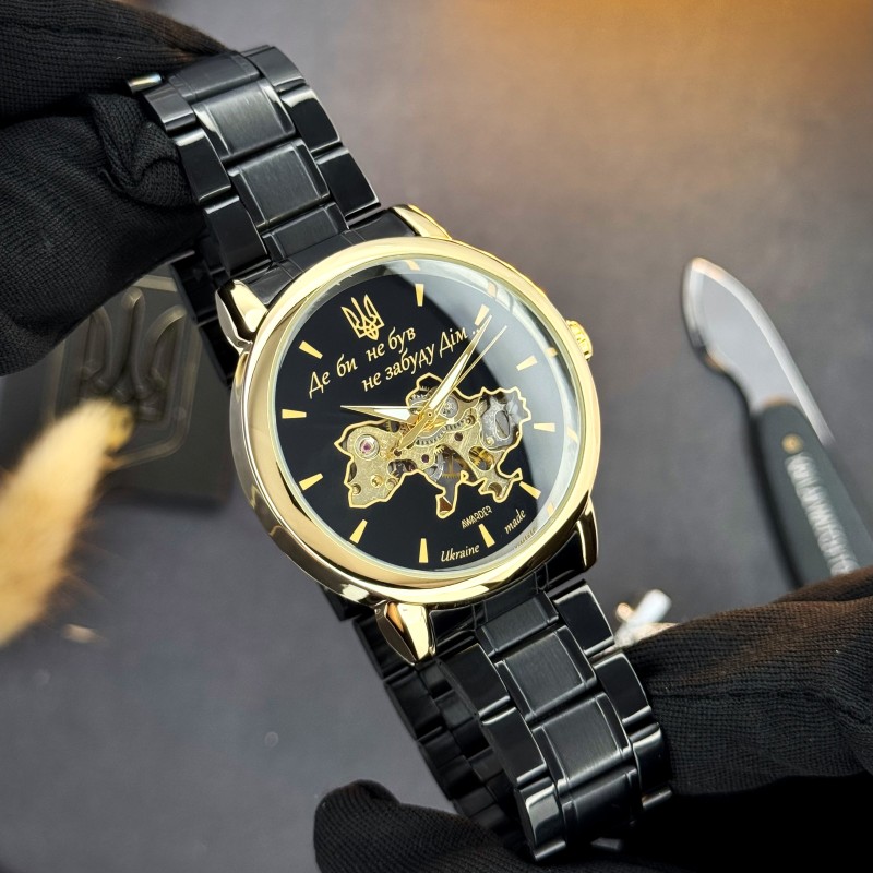 Чоловічий механічний годинник Awarder 022 Black-Gold Metall Не Забуду Дім з автопідзаводом