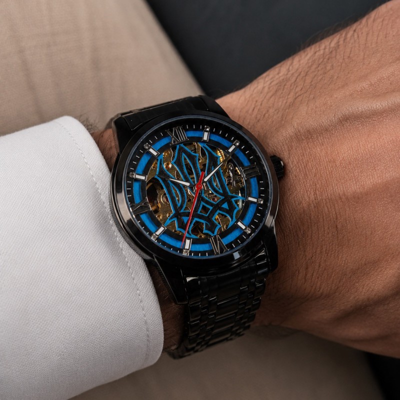 Мужские механические часы Awarder 025 Sharp Black-Blue с автоподзаводом и минеральным стеклом