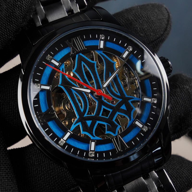Мужские механические часы Awarder 025 Sharp Black-Blue с автоподзаводом и минеральным стеклом