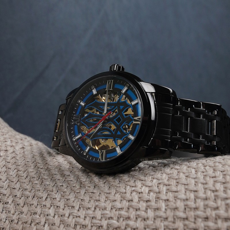 Мужские механические часы Awarder 025 Sharp Black-Blue с автоподзаводом и минеральным стеклом
