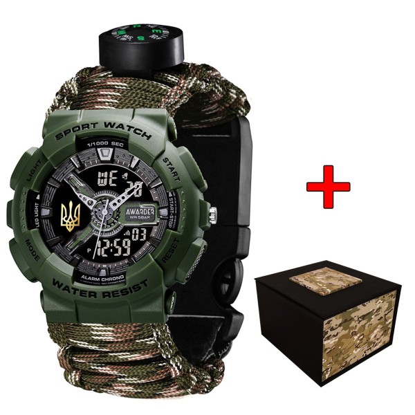 Мужские тактические часы Awarder 005P Тризуб Army Green с паракордовым ремешком