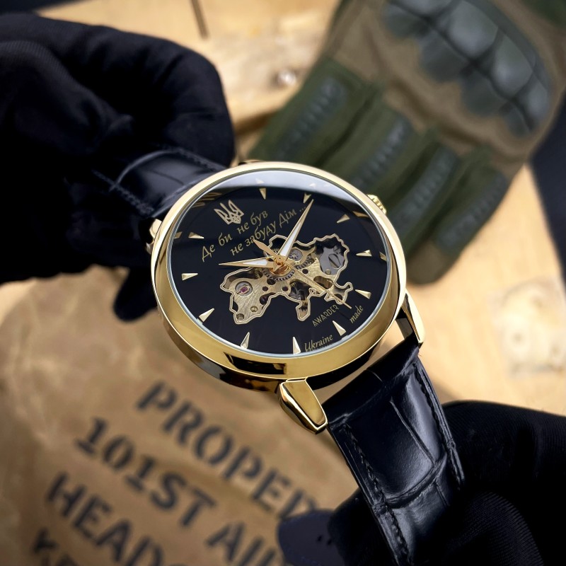 Мужские механические часы Awarder 022-3D Не Забуду Дім Gold-Black с автоподзаводом