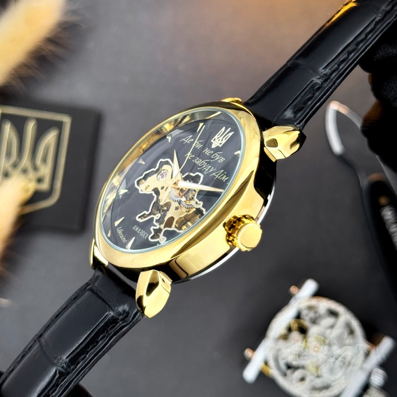 Мужские механические часы Awarder 022-3D Не Забуду Дім Gold-Black с автоподзаводом