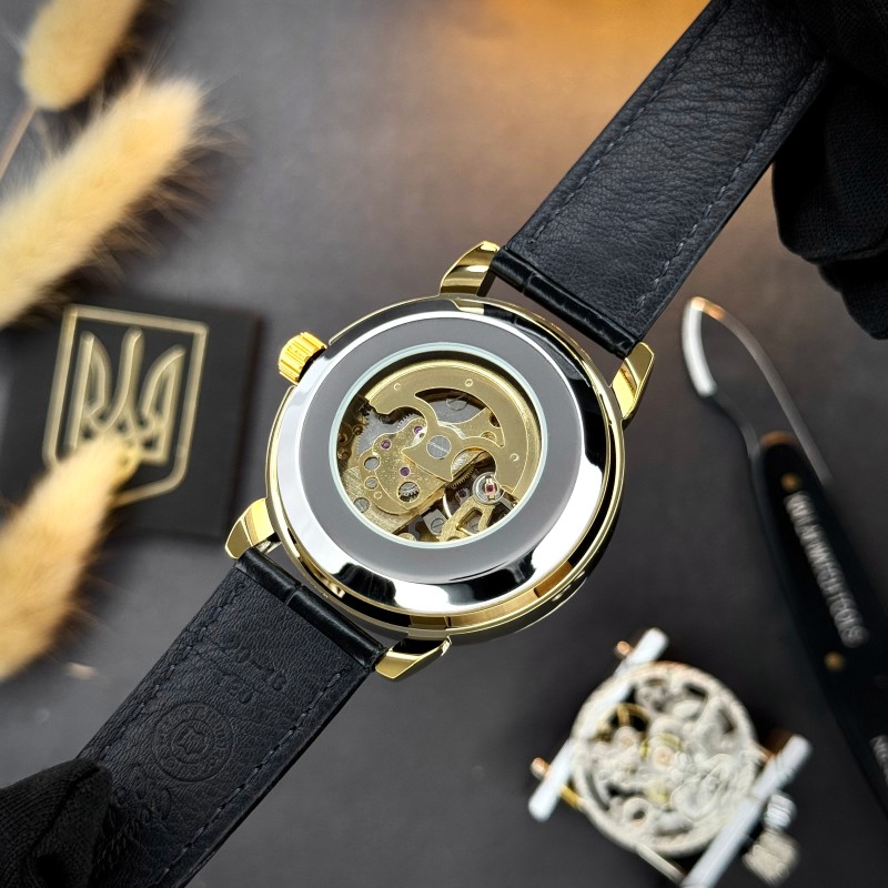 Мужские механические часы Awarder 022-3D Не Забуду Дім Gold-Black с автоподзаводом
