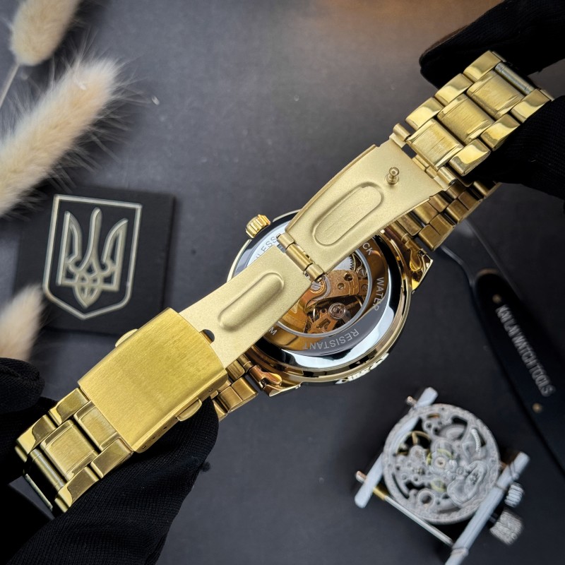 Мужские механические часы Awarder 022 Gold-Gold Automatics Metall с автоподзаводом и гравировкой Не Забуду Дім