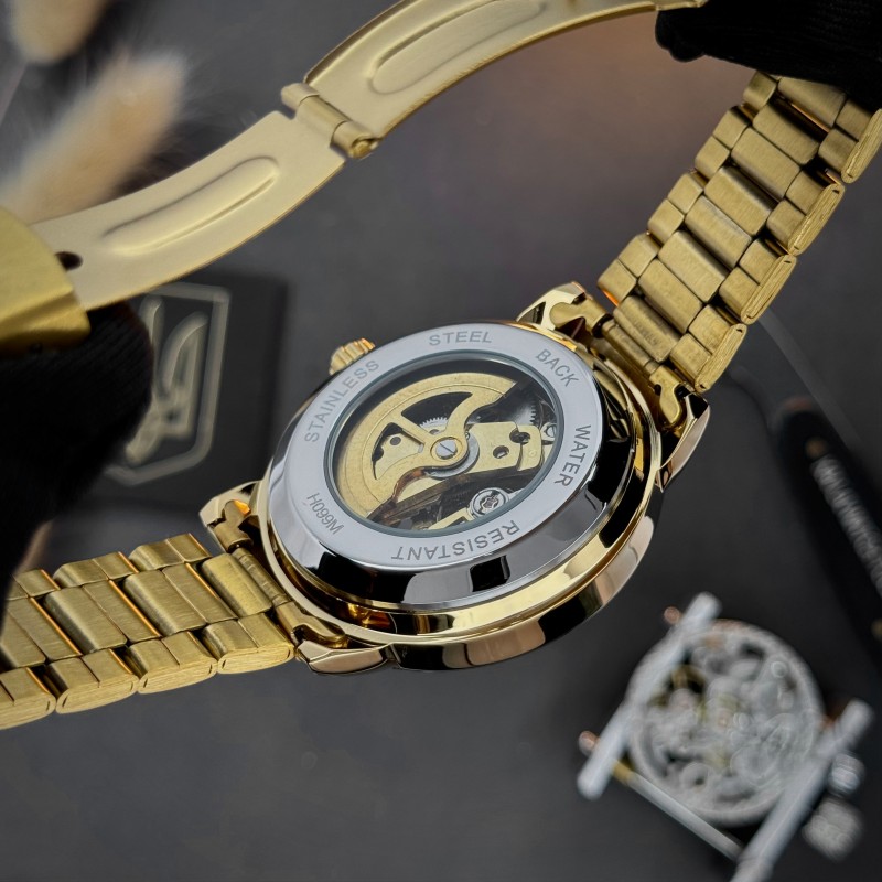 Мужские механические часы Awarder 022 Gold-Gold Automatics Metall с автоподзаводом и гравировкой Не Забуду Дім