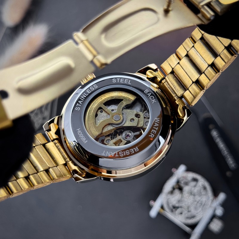 Мужские механические часы Awarder 022 Gold-Gold Automatics Metall с автоподзаводом и гравировкой Не Забуду Дім