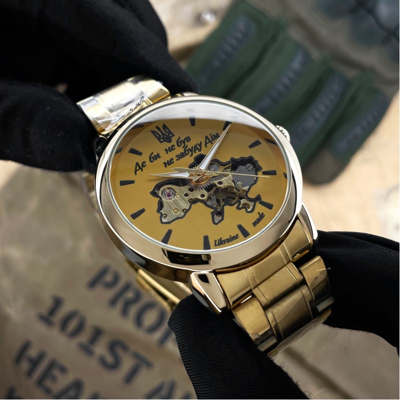 Мужские механические часы Awarder 022 Gold-Gold Automatics Metall с автоподзаводом и гравировкой Не Забуду Дім
