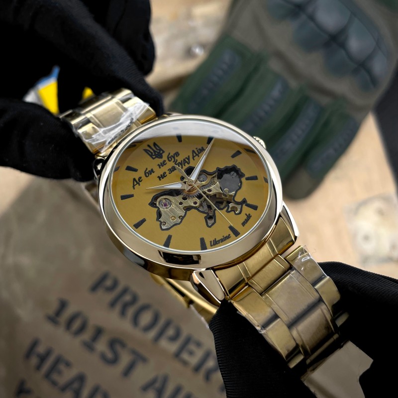 Мужские механические часы Awarder 022 Gold-Gold Automatics Metall с автоподзаводом и гравировкой Не Забуду Дім