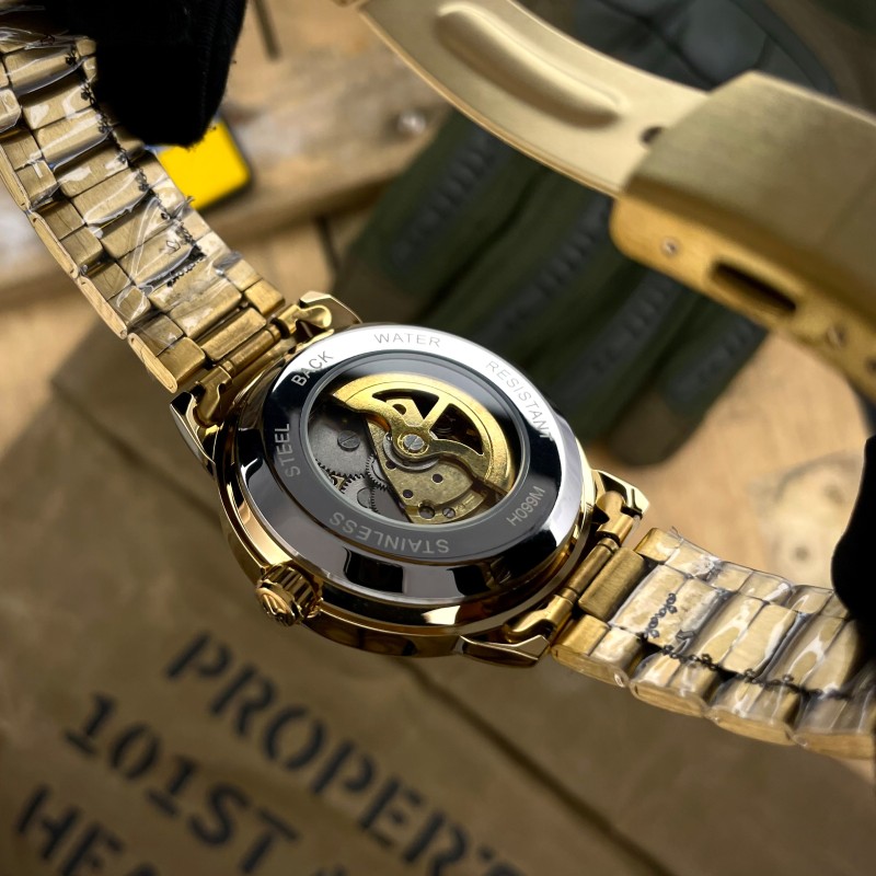 Мужские механические часы Awarder 022 Gold-Gold Automatics Metall с автоподзаводом и гравировкой Не Забуду Дім