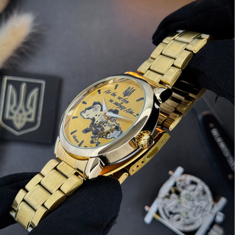 Мужские механические часы Awarder 022 Gold-Gold Automatics Metall с автоподзаводом и гравировкой Не Забуду Дім