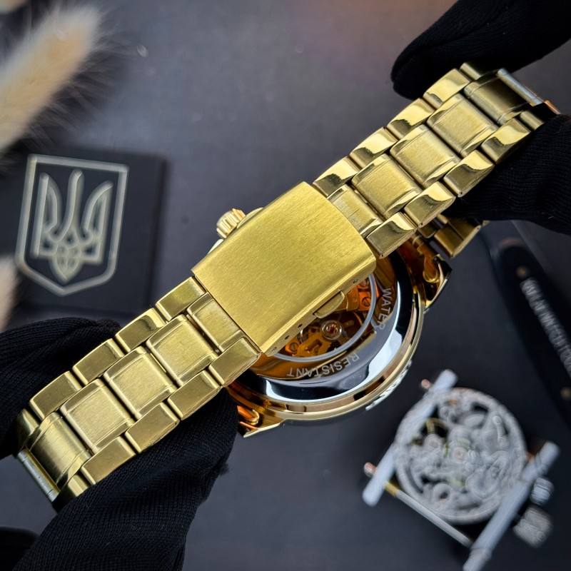 Мужские механические часы Awarder 022 Gold-Gold Automatics Metall с автоподзаводом и гравировкой Не Забуду Дім