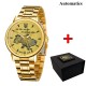 Мужские механические часы Awarder 022 Gold-Gold Automatics Metall с автоподзаводом и гравировкой Не Забуду Дім