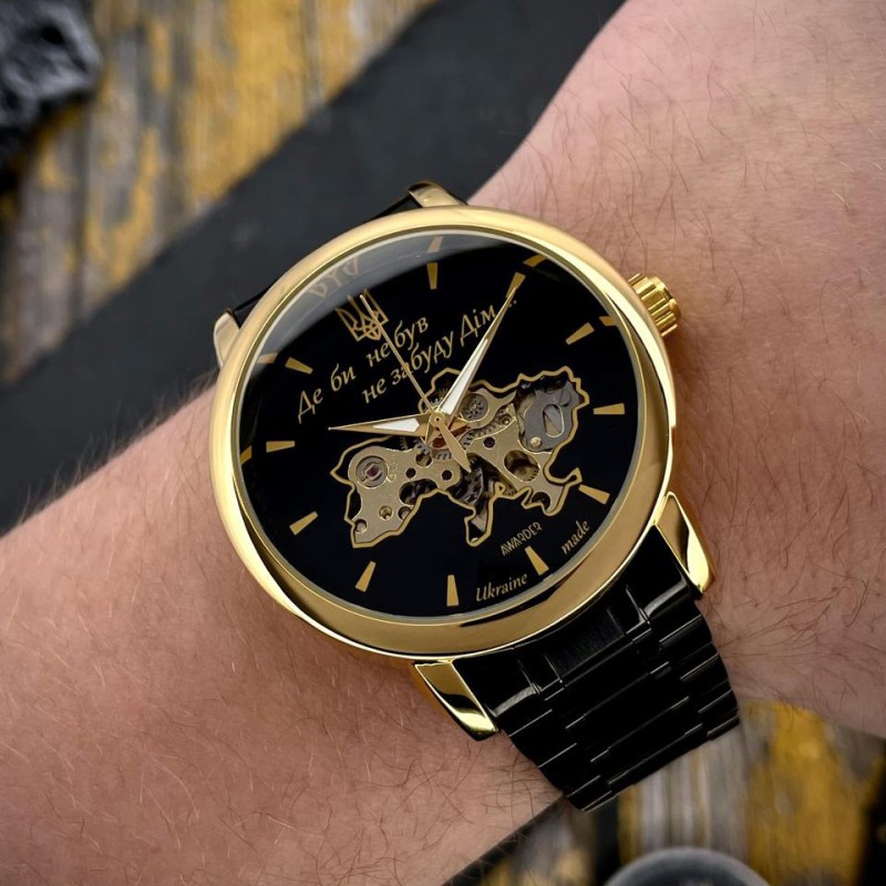 Мужские механические часы Awarder 022 Black-Gold Automatics Не Забуду Дім Steel с автоподзаводом
