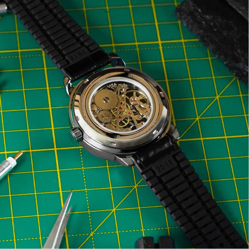 Мужские механические часы Awarder 022 Не Забуду Дім Silver-Black с кожаным ремешком