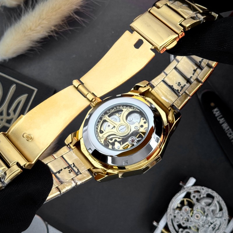 Мужские механические часы Awarder 024GD Тризуб Gold с автоподзаводом и стальным браслетом