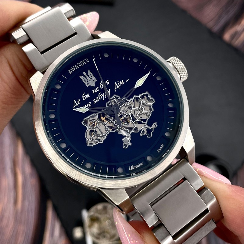 Мужские механические часы Awarder 058 Де би не був Silver-Black Steel с сапфировым стеклом