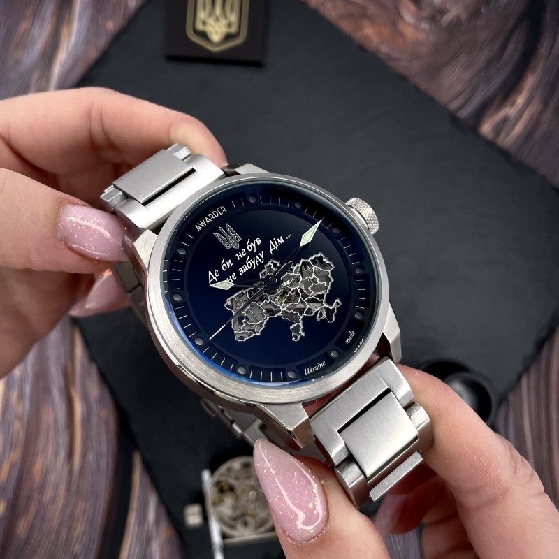 Мужские механические часы Awarder 058 Де би не був Silver-Black Steel с сапфировым стеклом