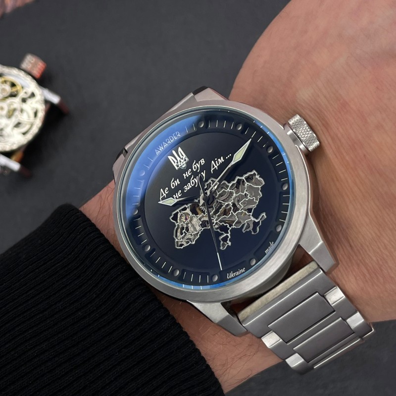 Мужские механические часы Awarder 058 Де би не був Silver-Black Steel с сапфировым стеклом