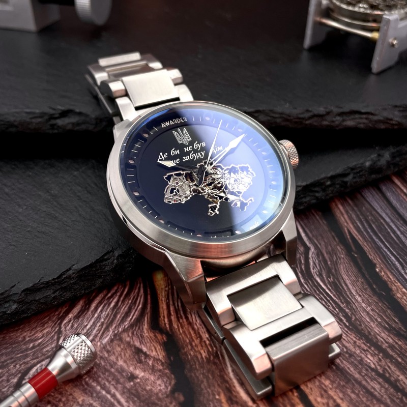 Мужские механические часы Awarder 058 Де би не був Silver-Black Steel с сапфировым стеклом