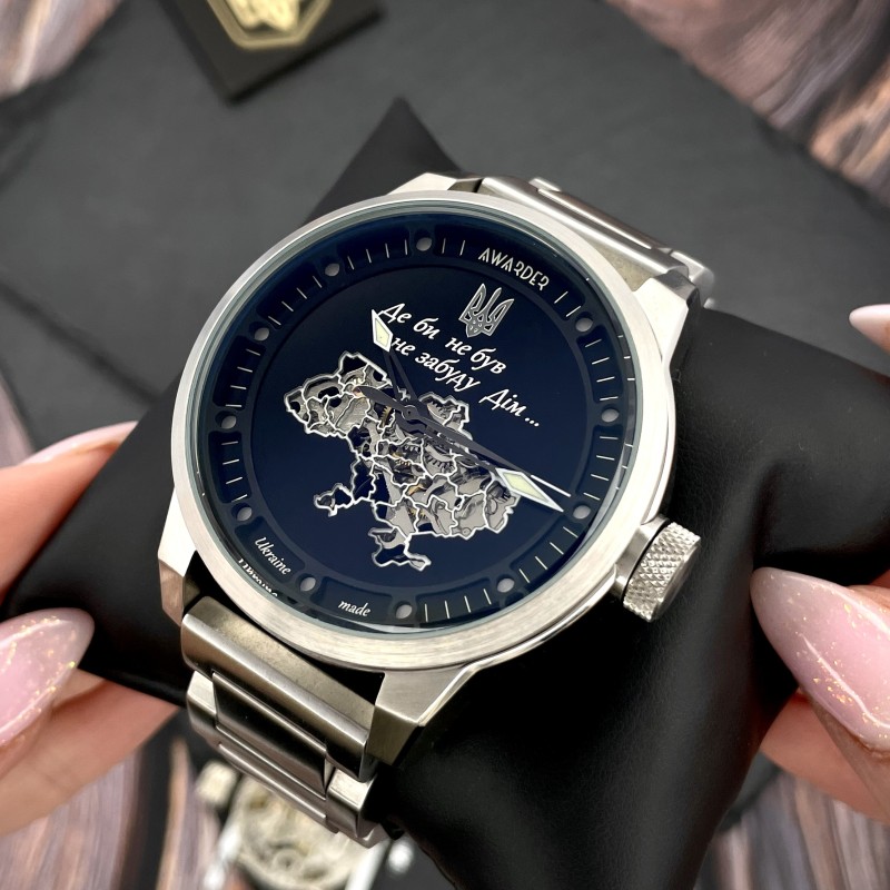 Мужские механические часы Awarder 058 Де би не був Silver-Black Steel с сапфировым стеклом