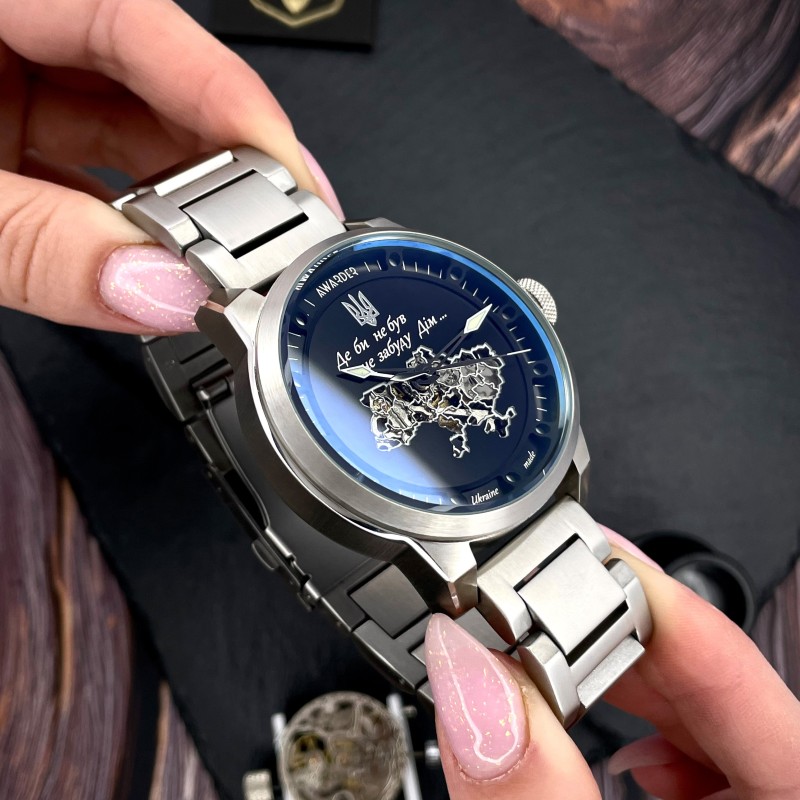 Мужские механические часы Awarder 058 Де би не був Silver-Black Steel с сапфировым стеклом