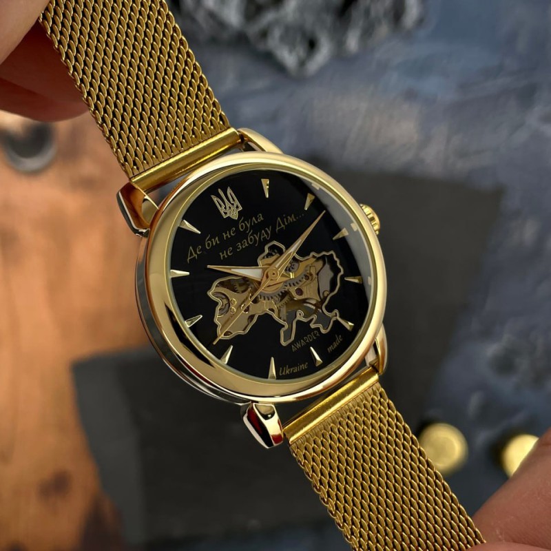 Женские механические часы Awarder 028-3D Де би не була Gold-Black с автоподзаводом