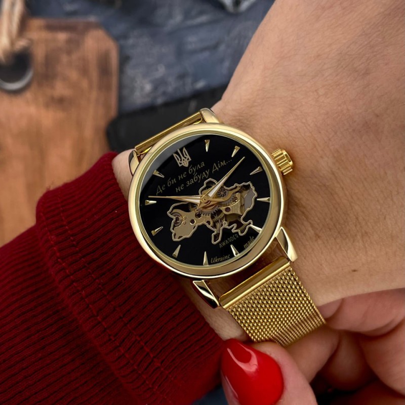 Женские механические часы Awarder 028-3D Де би не була Gold-Black с автоподзаводом