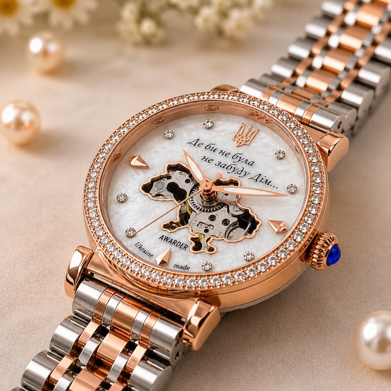 Женские механические часы Awarder 047 Де би не була Silver-Gold-Pearl с автоподзаводом и перламутровым циферблатом