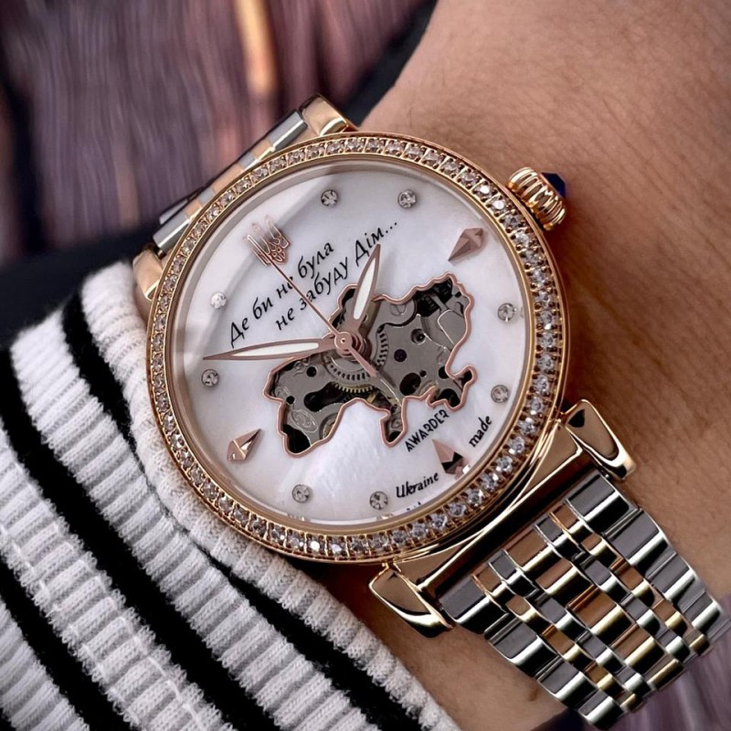 Женские механические часы Awarder 047 Де би не була Silver-Gold-Pearl с автоподзаводом и перламутровым циферблатом