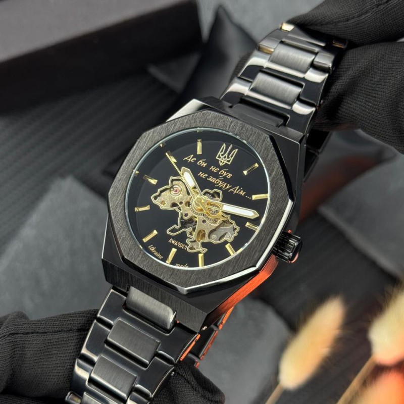 Мужские механические часы Awarder 026-3D Де би не був Black-Gold с автоподзаводом и стальным корпусом