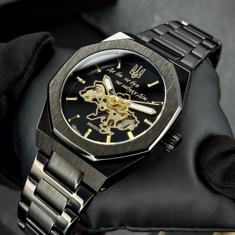 Мужские механические часы Awarder 026-3D Де би не був Black-Gold с автоподзаводом и стальным корпусом