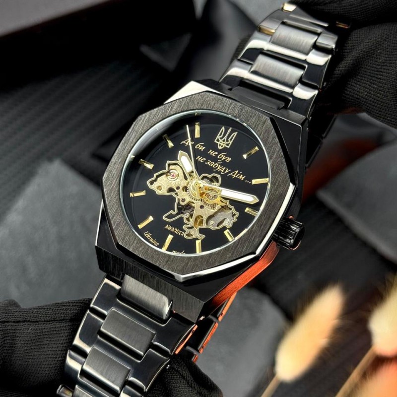 Мужские механические часы Awarder 026-3D Де би не був Black-Gold с автоподзаводом и стальным корпусом