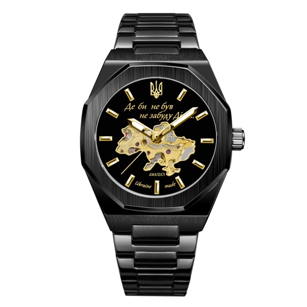Мужские механические часы Awarder 026-3D Де би не був Black-Gold с автоподзаводом и стальным корпусом