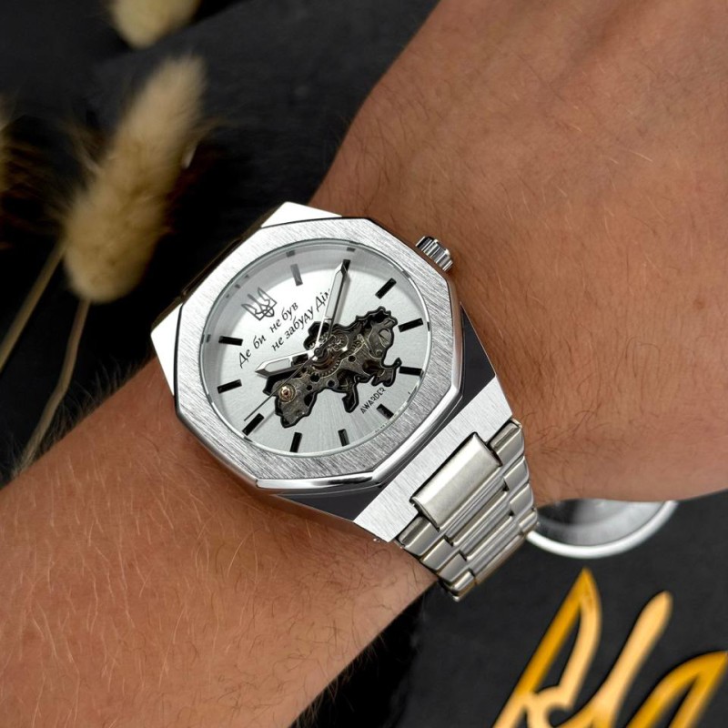 Мужские механические часы Awarder 026-3D Де би не був Silver-White с автоподзаводом и стальным браслетом