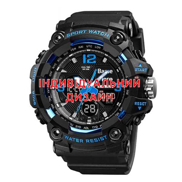 Наручний годинник Awarder 006 Black-Blue з індивідуальним дизайном та чорно-синім циферблатом