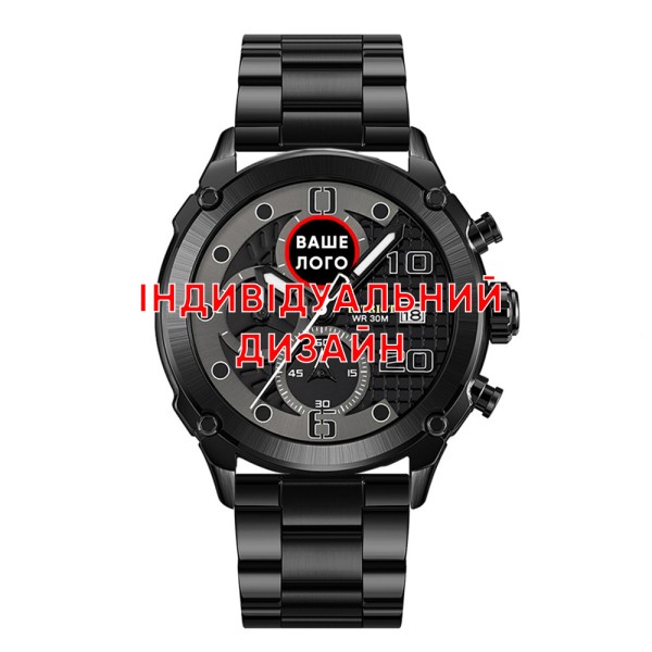 Чоловічий годинник Awarder 016 Black-Black-Steel з хронографом та сталевим браслетом