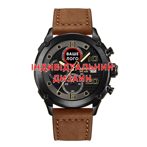Мужские часы Awarder 016 Black-Brown с хронографом и кожаным ремешком