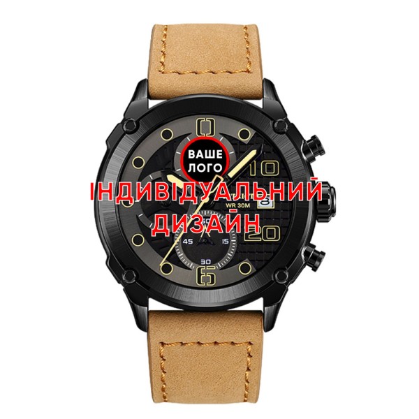 Чоловічий годинник Awarder 016 Black-Light-Brown з хронографом та шкіряним ремінцем