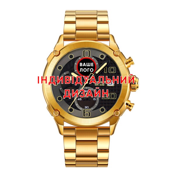 Чоловічий годинник Awarder 016 Gold-Black-Steel з хронографом та сталевим браслетом