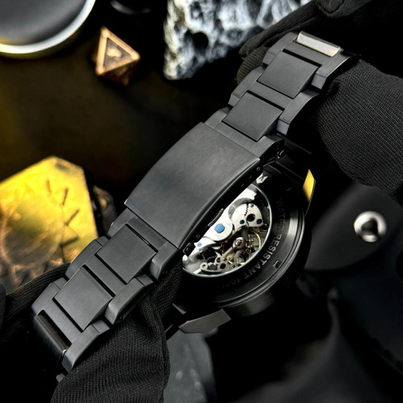 Чоловічий механічний годинник Awarder 058 Де би не був Black-White Steel з сапфіровим склом