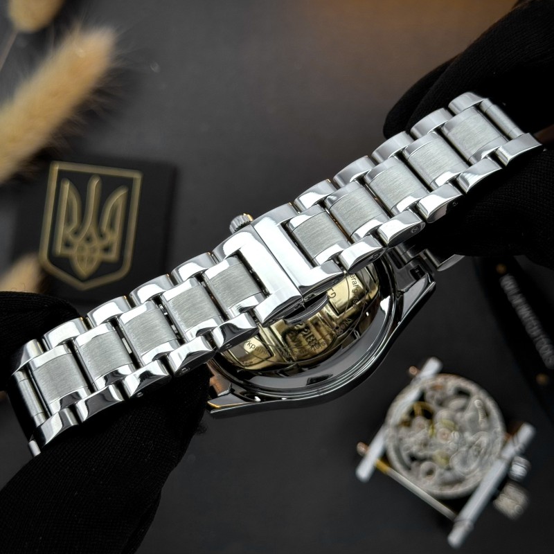 Часы наручные Awarder 023 Silver-Black Тризуб Серебро с гербом Украины и стальным браслетом