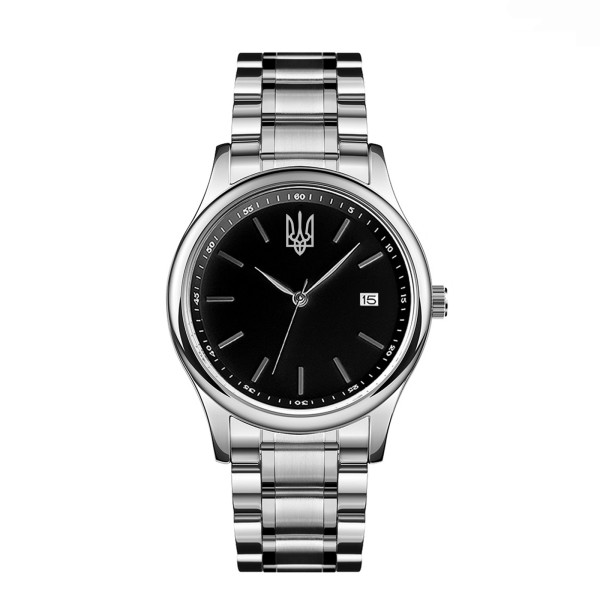 Часы наручные Awarder 023 Silver-Black Тризуб Серебро с гербом Украины и стальным браслетом
