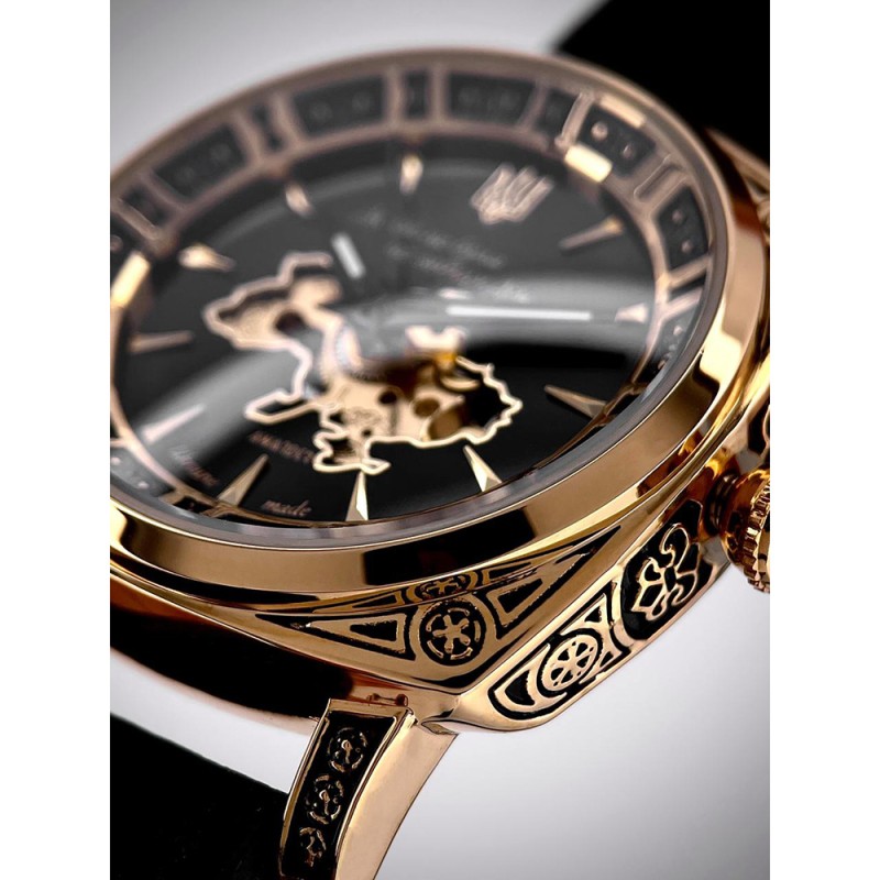 Женские механические часы Awarder 021-3D Де бы не была Gold-Black-Black Leather с автоподзаводом