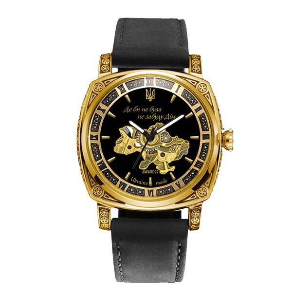 Женские механические часы Awarder 021-3D Де бы не была Gold-Black-Black Leather с автоподзаводом