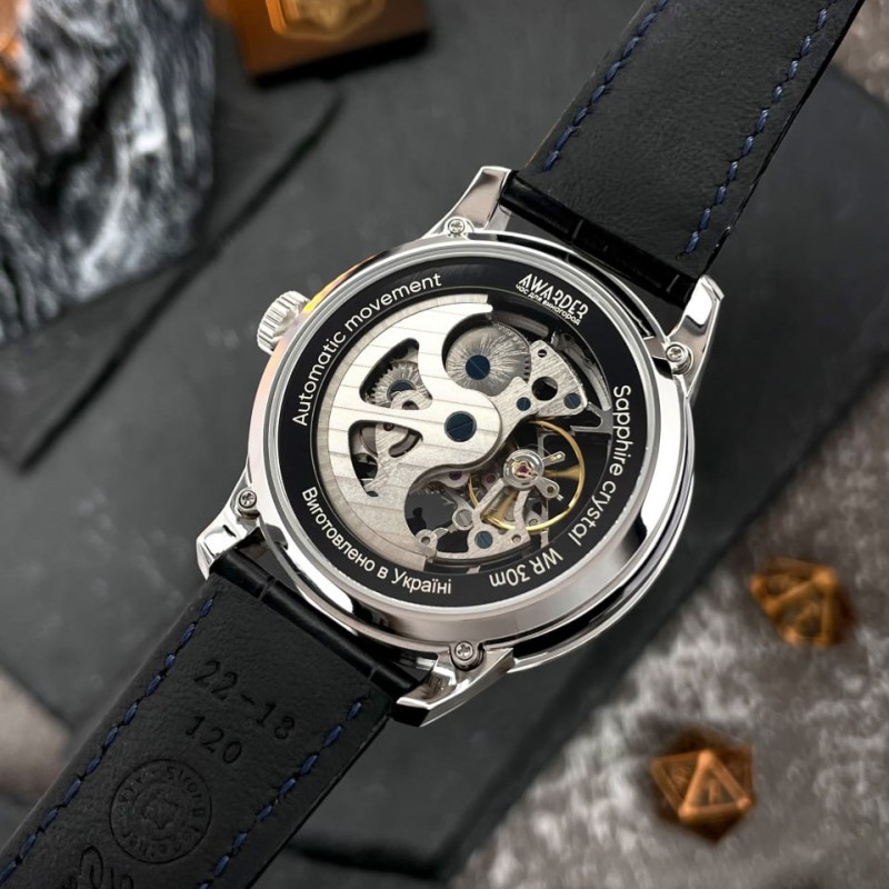 Мужские механические часы Awarder 043 Де би не був Silver-Black Automatic с сапфировым стеклом