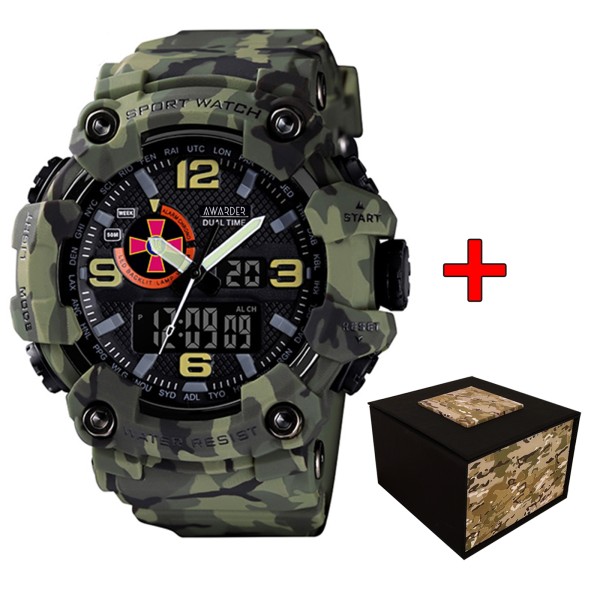 Годинник наручний Awarder 002 ЗСУ Camo Green тактичний з комбінованим циферблатом та водозахистом 5 ATM