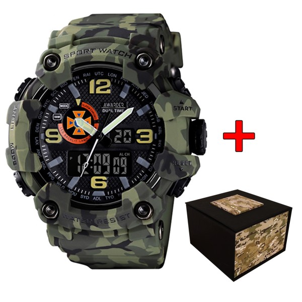 Чоловічий тактичний годинник Awarder 002 ДСНС Camo Green з комбінованим циферблатом