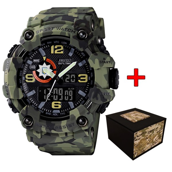 Чоловічий тактичний годинник Awarder 002 Поліція Camo Green з комбінованим циферблатом