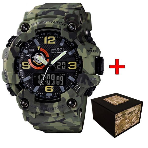 Чоловічий тактичний годинник Awarder 002 ССО Camo Green з комбінованим циферблатом та захистом 5 ATM